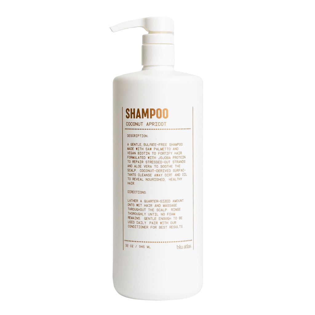Blu Atlas Natural Shampoo for Men — Sulfate-Free for All Hair Types, 15 Ingredients, No Filler, Helps with Dandruff and Dry Scalp — Coconut Apricot Scent, 32 oz