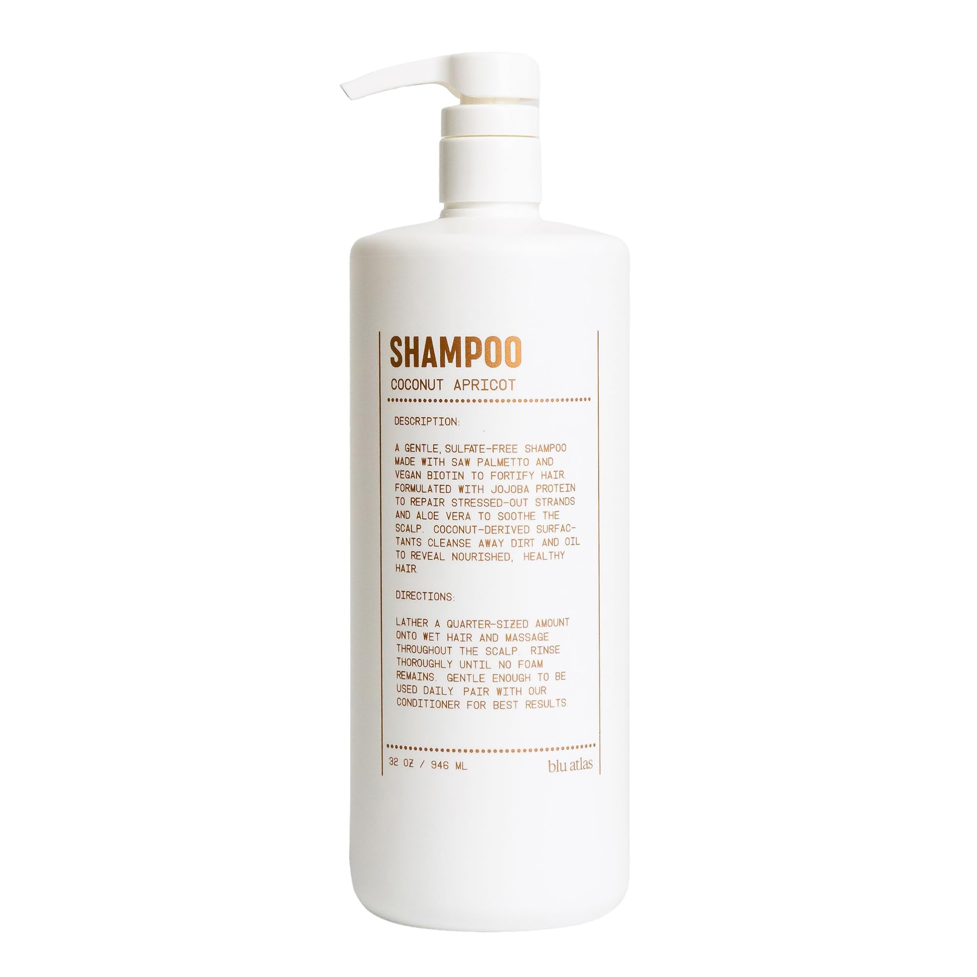 Blu Atlas Natural Shampoo for Men — Sulfate-Free for All Hair Types, 15 Ingredients, No Filler, Helps with Dandruff and Dry Scalp — Coconut Apricot Scent, 32 oz