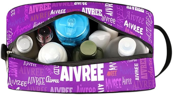 Personalized Name Makeup Bag Gift Bright Purple Solid Color Background