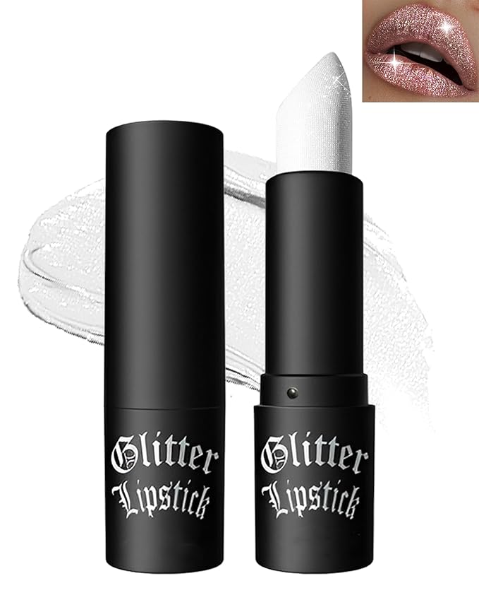 White Glitter Lipstick, Waterproof Shimmer Lip Tint Gloss, Halloween Makeup