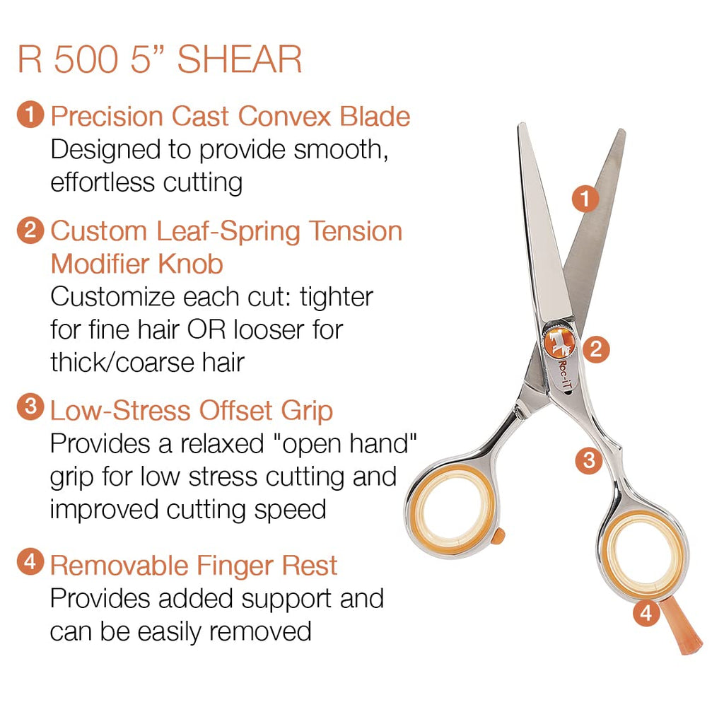 Cricket Centrix Roc-It Dog R 500 5” Professional Stylist Barber Hair Shears for Cutting - Precision Cast Convex Blade Hair Scissors, Offset Grip - Ideal for Hair Salon Use