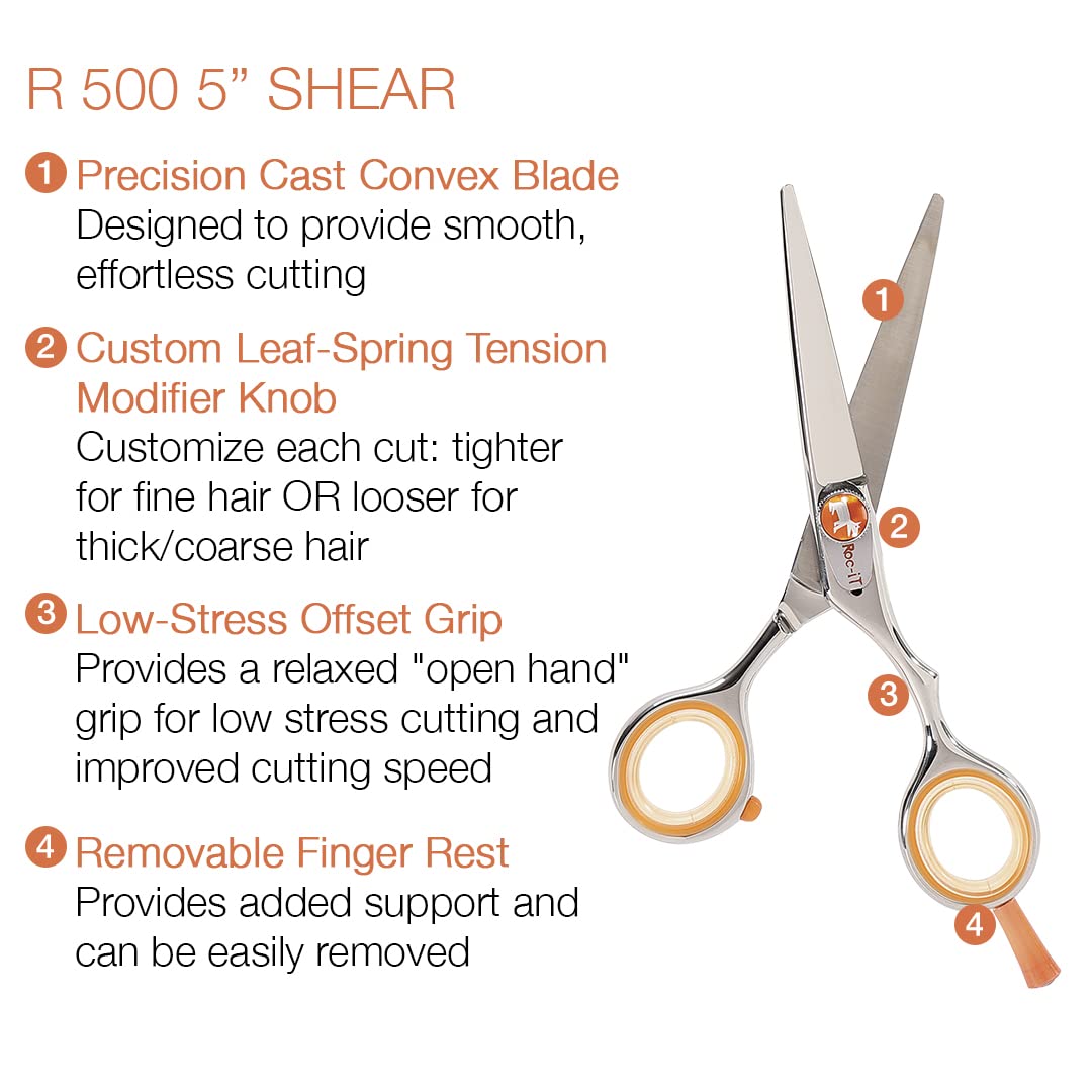 Cricket Centrix Roc-It Dog R 500 5” Professional Stylist Barber Hair Shears for Cutting - Precision Cast Convex Blade Hair Scissors, Offset Grip - Ideal for Hair Salon Use