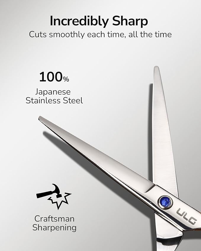 Hair Cutting Scissors, ULG Professional Hair Scissors 5.5 inch Right-Hand Razor Edge Barber Shears Salon Hair Cutting Shears Made of Japanese Stainless Steel, Hand Sharpened Blue