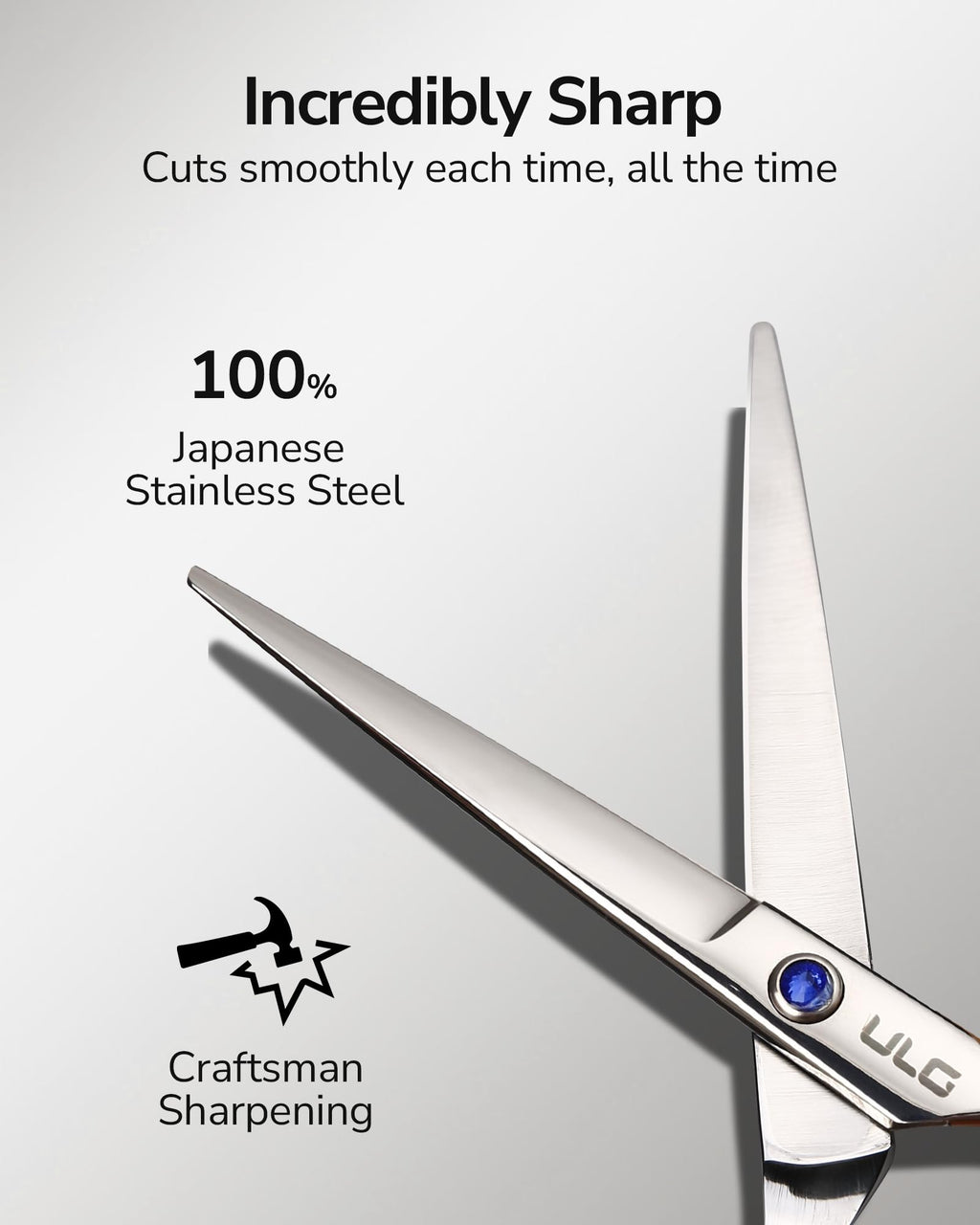 Hair Cutting Scissors, ULG Professional Hair Scissors 7.5 inch Right-Hand Razor Edge Barber Shears Salon Hair Cutting Shears Made of Japanese Stainless Steel, Hand Sharpened Blue