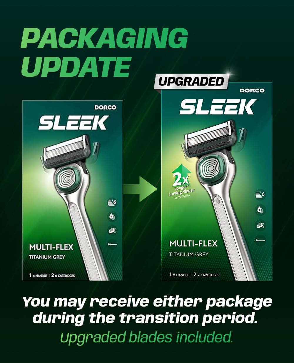 DORCO SLEEK 6 Blade Razor for Men with Multi-Flex Technology for a Smooth & Comfortable Shave | Cartridge Razor for Men, Razor Handle + 2 Cartridges