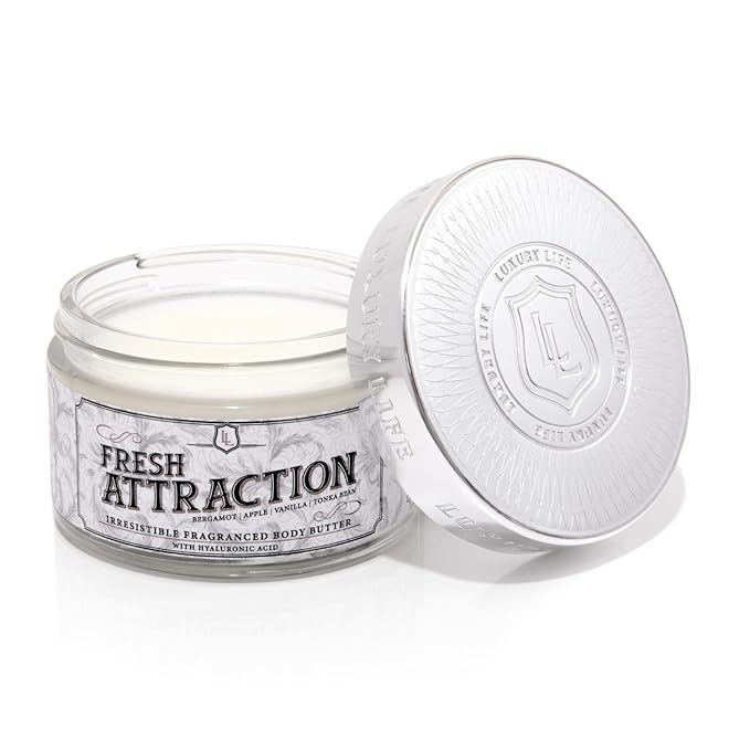 LUXURY LIFE BUTTER - 40% Extrait de Parfum Fragranced Body Butter with Hyaluronic Acid for Ultimate Moisture - Luxurious Room-Filling Natural Fragrances - Non-Greasy, USA Made, Fresh Attraction, 5 oz