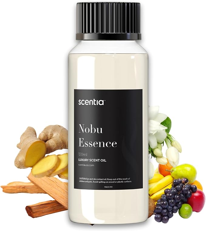 Scentia Nobu Essence Diffuser Oil Refill – Hotel Fragrance Oil Inspired by Nobu Hotel – 120 mL – Jasmine, Lily & Sandalwood Long-Lasting Scent for Ultrasonic & Waterless Diffusers, Made in USA