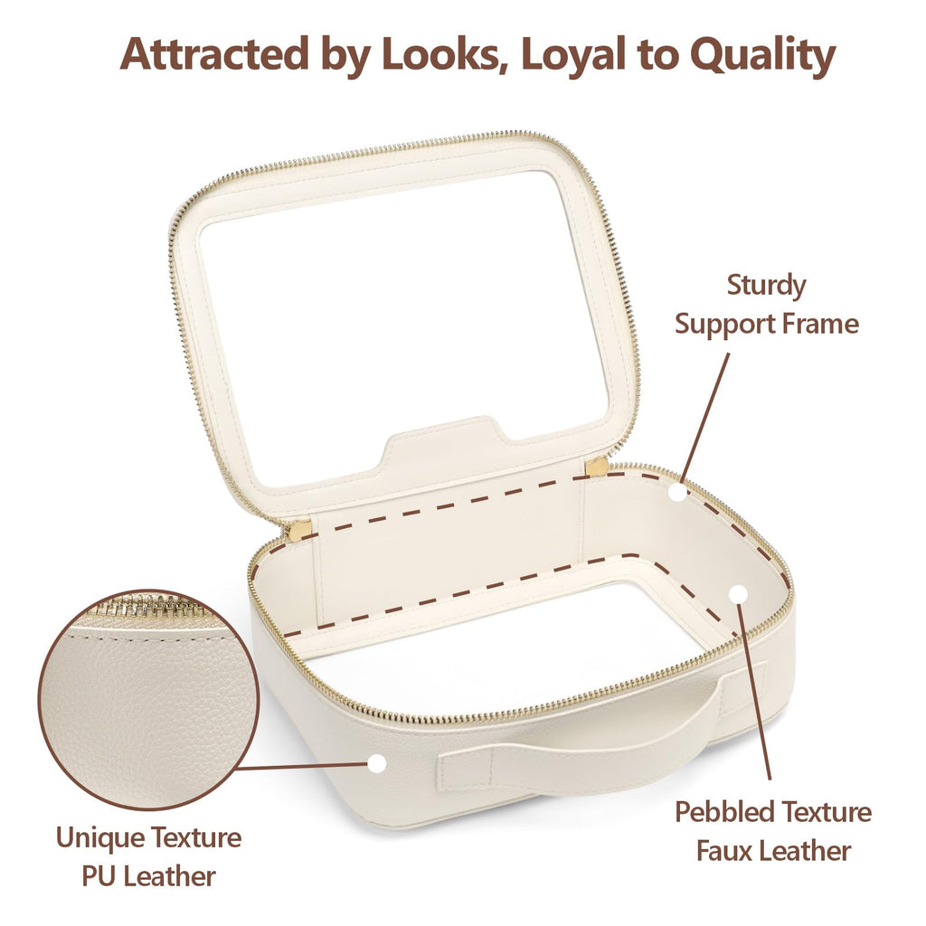 PACKISM Clear Makeup Bag - PU Leather Clear Travel Bags for Toiletries