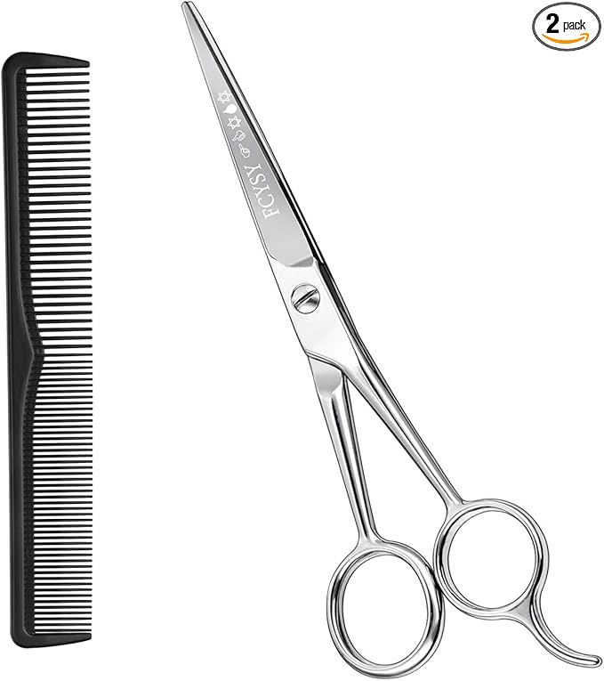 Fcysy Pet Grooming Straight Scissors – Stainless Steel Dog & Cat Hair Cutting Shears, Rounded Tip, Lightweight Trimming Scissors for Face, Legs & Body