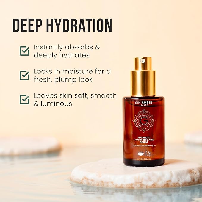 Gin Amber Beauty Hyaluronic Acid Serum - Hydrating Facial Serum, 1 fl oz