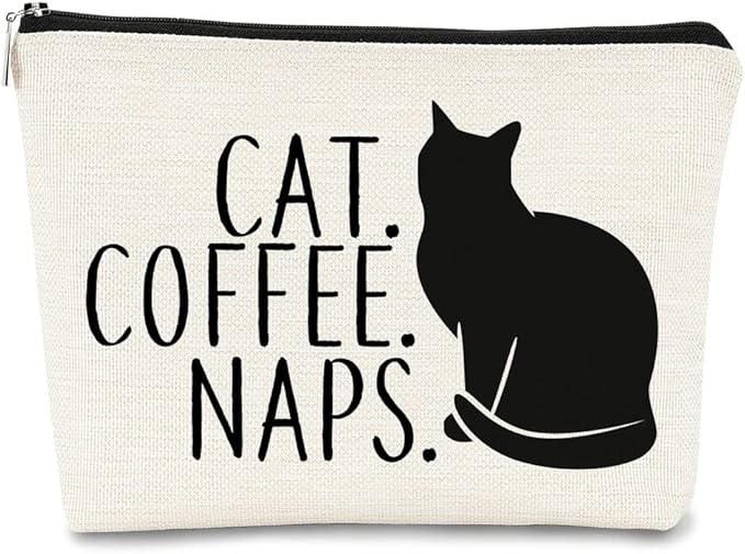 BARPERY Cat Coffee Naps Black Cat Funny Cartoon Kitty Kitten Makeup bag,Cosmetic Bag Zipper Travel Toiletry Bag Best Gift Idea for Cat Lovers Teen Girls,Cat Owners Gifts,Birthday Christmas's Gift