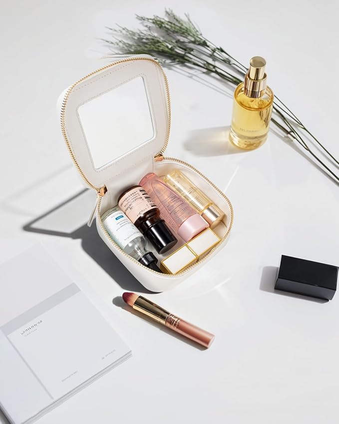 FFpaw Valentine's Day Gift Clear Makeup Bag Small, Mini Cosmetic Bag for Purse Clear Makeup Pouch Purse Organizer with Zipper Travel Toiletry Bag Car Organizer Essentials for Women Men (Mini White)