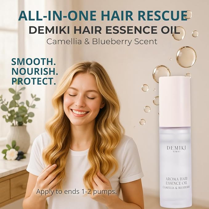DEMIKI Japanese Hair Oil, Anti-Frizz Smoothing Serum for Dry Hair 1.18oz