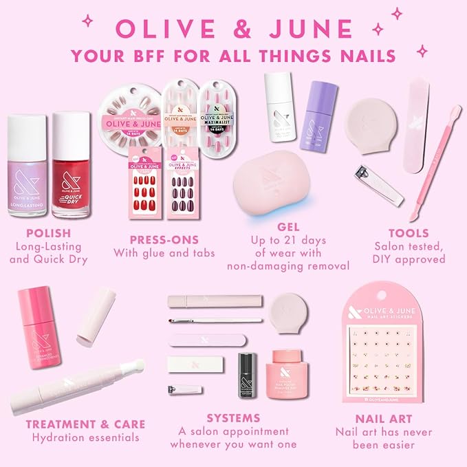 Olive & June Long Lasting Nail Polish | Plump Gel-Like Finish No Lamp Needed | Lasts up to 10 days | Salon-Quality at Home | 15-Free Vegan Cruelty-Free Chip-Resistant | Sandy Scallop Golden Iridescent