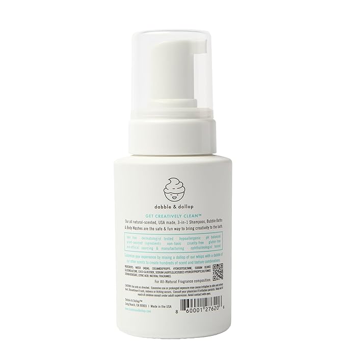 Dabble & Dollop Vanilla Kids 3-in-1 Foaming Body Wash, Shampoo & Bubble Bath – Tear-Free, Gentle, Natural-Origin, Hypoallergenic and Safe for Sensitive Skin (8 fl oz, Pack of 2)