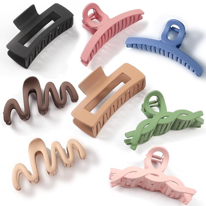 Matte Non-Slip Large Hair Clips for Women 8-Pack (Eight Unique Colors)