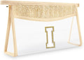UIXIZQ Personalized Initial Letter Bag Boho Straw Clear Makeup Bag,Small Cute Chenille Varsity Letter Pouch With Zipper,Beach Travel Toiletry,Portable Monogrammed Cosmetic Bag for Women Girls,I