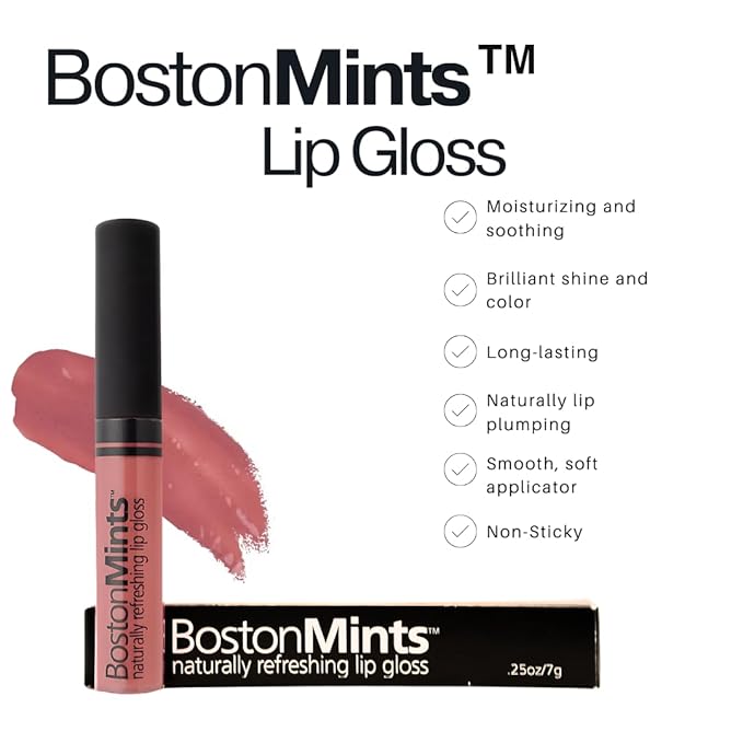 Boston Mints Plum Island Sand Lip Gloss (.25oz) Vegan, Gluten-Free, Cruelty-Free Formula With Aloe, Vitamins C & E, Spearmint Extract and a Sheer Shine Finish for Soft, Fuller-Looking, Hydrated Lips