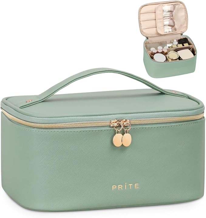 Prite Makeup Bag Travel Cosmetic Case, Women Toiletry bag Organizer, Green
