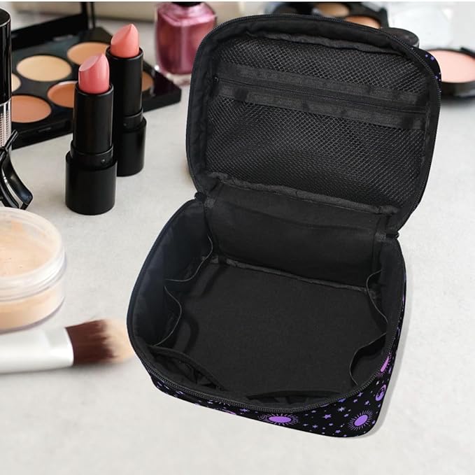 MNSRUU Makeup Bags, Moon Sun Stars Makeup Organizer Bags Toiletry Bag Box Travel Cosmetic Bag Make Up Train Case for Women Teen Girl Ladies