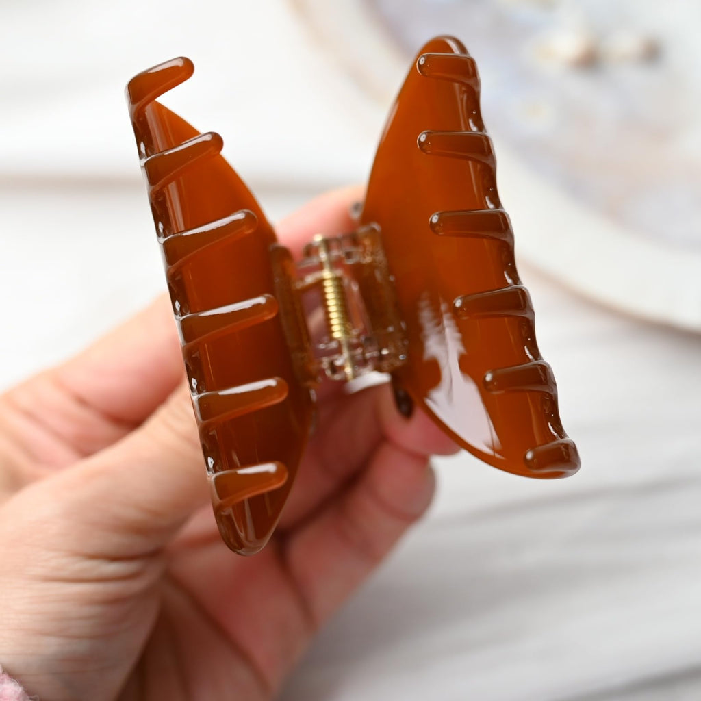 Prettyou Handmade Celluloid Acetate French Design Barrettes Tortoise Shell Claws Hair Claw Luxury Fashion Accessories Hair Clip for Women (toffee)
