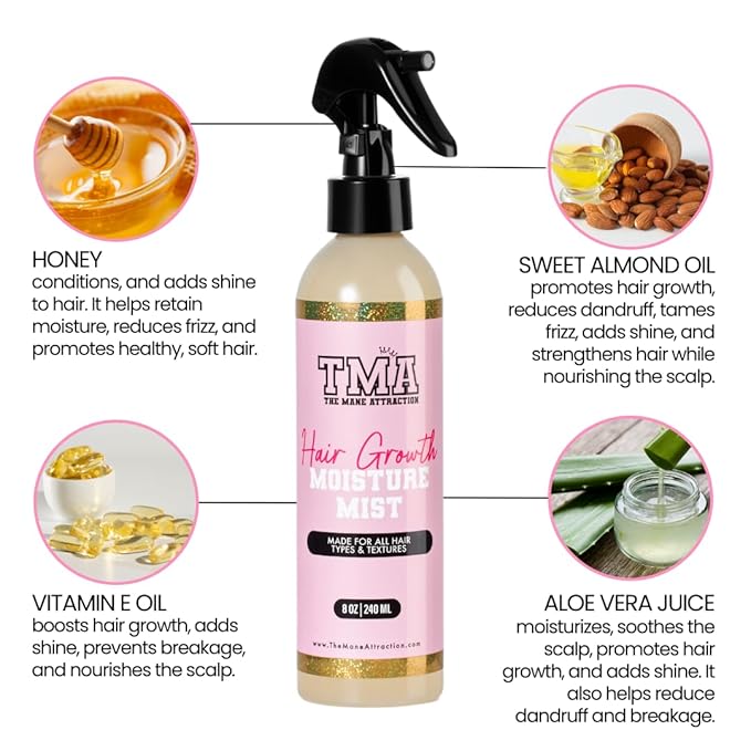 The Mane Attraction Hair Growth Moisture Mist for All Hair Types, 8 Fl Oz