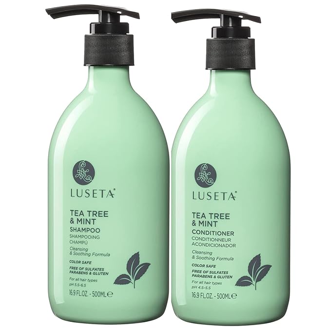 Luseta Clarifying Shampoo and Conditioner Set for Dry Scalp - Tea Tree Mint with Peppermint & Lavender Oil, Helps Refresh Scalp & Reduce Visible Flakes, Sulfate-Free, 2 x 16.9 oz