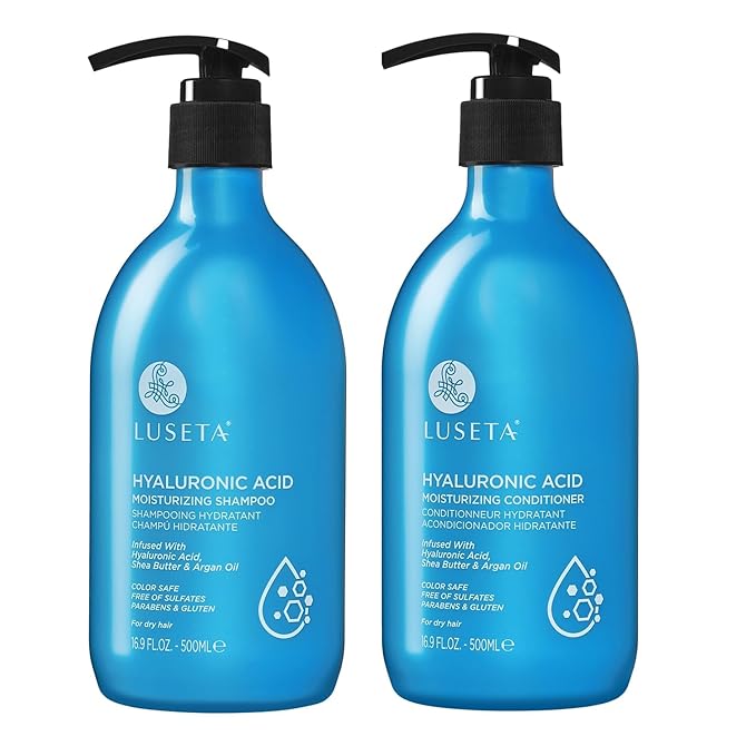 Luseta Deep Hydrating Hyaluronic Acid Shampoo and Conditioner Set for Dry Damaged Hair - Sulfate Free Moisturizing Hair Care with Shea Butter & Avocado Oil, Paraben-Free - 2 x 16.9oz