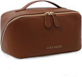 JINYIBAGS Travel Makeup Bag – Large Cosmetic Organizer with Waterproof PU Leather, Smooth Double Zipper & Tear-Resistant Lining, Toiletry Pouch for Women (Brown)