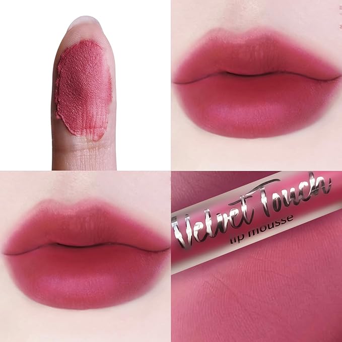 COOL STORY #06 Deep Rose Cherry Velvet Lip Mousse, Matte Lip Mud Lipstick, Smooth Easy‑Glide Lip Color, Waterproof Long Lasting Transfer‑Resistant Lip Gloss for Women Daily Makeup