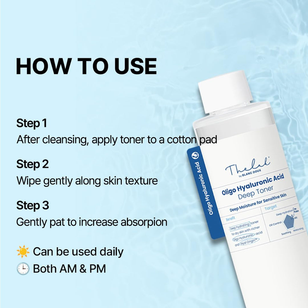 THE LAB by BLANC DOUX Oligo Hyaluronic Acid Deep Toner – Hydrating Toner for Sensitive Skin, pH Balance, Korean Skin Care, Alcohol-Free, Vegan Formula (6.76 Fl Oz)