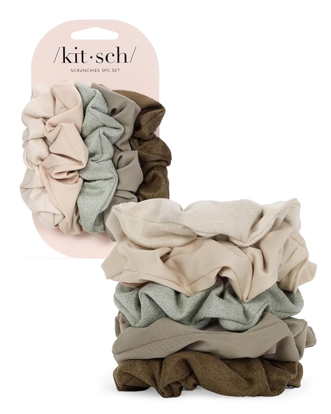 Kitsch Scrunchies for Women - Moss Green, 5 Pcs