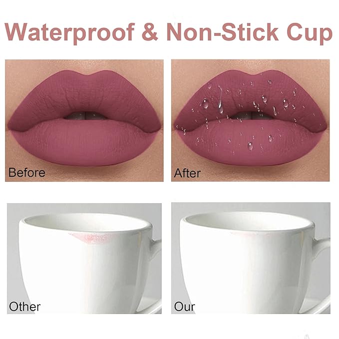 Rosarden 2Pcs Matte Lipstick and Lip Liner Set, Cream Nude Mauve Long Lasting Waterproof Lipliner Pencil & Plumper Lip Gloss, Retractable Lip Liner and Liquid Lipstick for Women Girls Lip Makeup (#02)