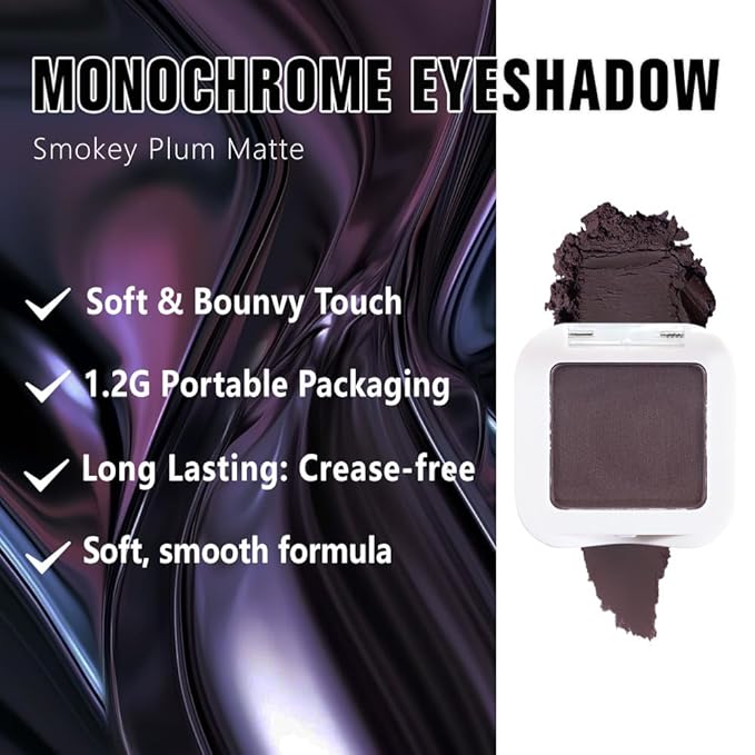FeiCuiYun Matte Singe Eye Shadow Palette Makeup, Matte Smokey Plum Monochrome Eyeshadow For Old Women, Mini Singe Pressed Pigmented Waterproof Sombras Para Ojos, Vegan, Talc,Paraben & Cruelty Free, 15