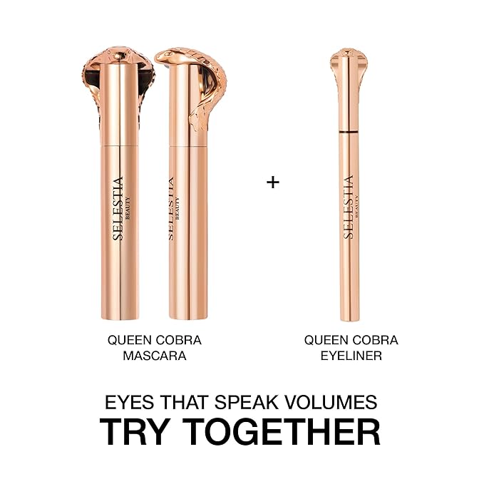 SELESTIA BEAUTY Black Mascara Queen Cobra – Volumizing, Curling, Lengthening – Soft Brush for Smooth Application – Long-Lasting & Weather-Proof – 0.34 fl.oz. - Made in Italy
