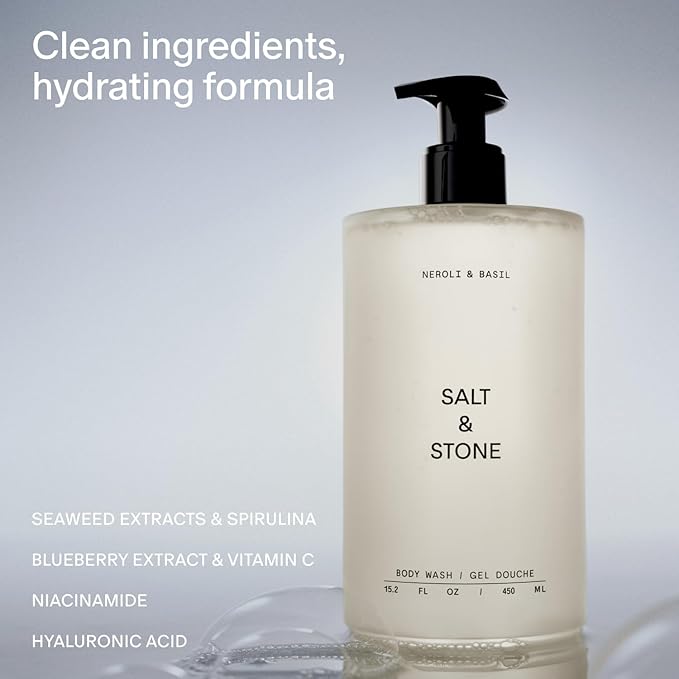 Salt & Stone Body Wash for Women & Men, Neroli & Basil 15.2 fl oz
