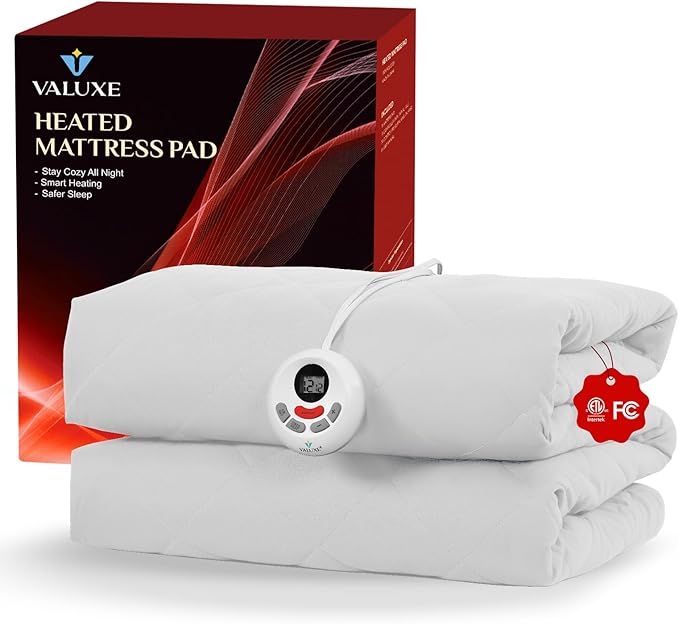 Heated Mattress Pad Twin XL Size Quilted Heating Electric Bed Warmer Luxury Comfort Heat Mattress Pad Cover Single Controller（12 Heat Setting | 1-12 Hours Auto Shut Off | with 8-21 Inch Deep Pocket）