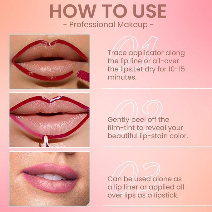 Matte Lip Gloss Stain-Peel Off Lip Liner Tattoo, Pinkish Red Lip Tint，Long Lasting Peel Off Lip Stain, Waterproof Transfer-proof Lip Mask Lip Liner Peel Off Lip Gloss,Stayn Lip Makeup. #06