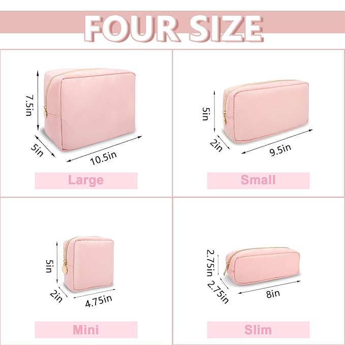 Small Pencil Case Makeup Bag for Purse, Cute Pencil Pouch Preppy Nylon Makeup Brush Bag with Zipper, Girls Portable Stationery Storage Case Small Pen Bag for Office School College(Slim-Flamingo)