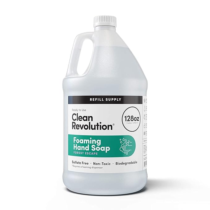 Clean Revolution Foaming Hand Soap Refill with Real Essential Oils, Moisturizing Sulfate-Free Hand Soap, Ready-to-Use Foam Soap Refill for Kitchen & Bathroom (Forest Escape, 128oz)