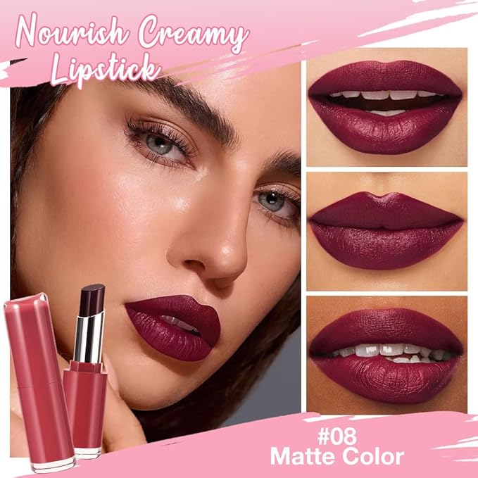 HHLTOH 2Pcs Honey Lipstick Tinted Lip Balm Set - Matte Tint Cream Lipsticks for All Skin Tones,Hydrating Lip Stain,Can be Buildable Nourishing Moisturizing Suitable for Women to Every Day Makeup 02&08