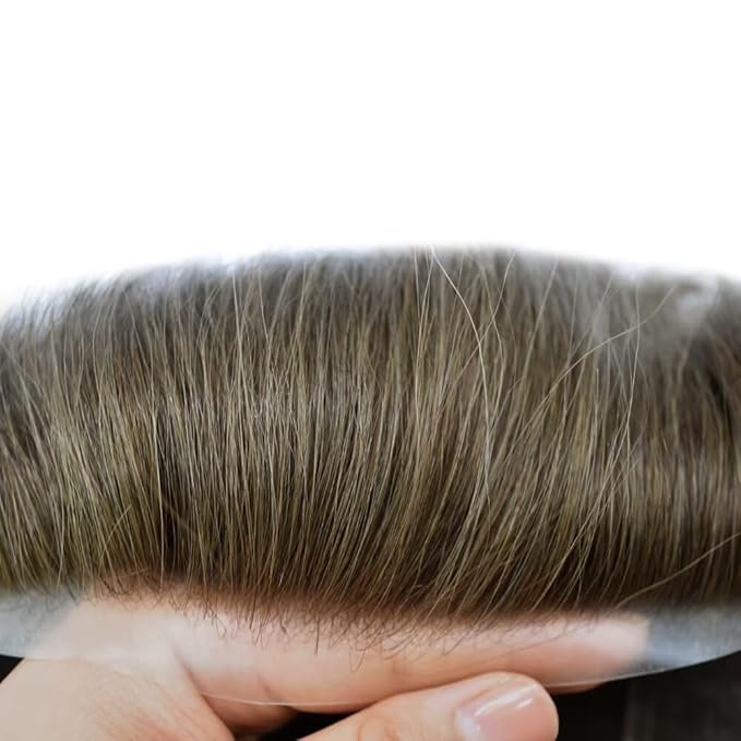 FACE MIRACLE Toupee for Men French Lace Hairpiece Human Hair Replacement System Skin PU Mens Toupee Hair Wigs for Man V-Looped Front Hair Prosthesis 6"X8" 4# MEDIUM BROWN