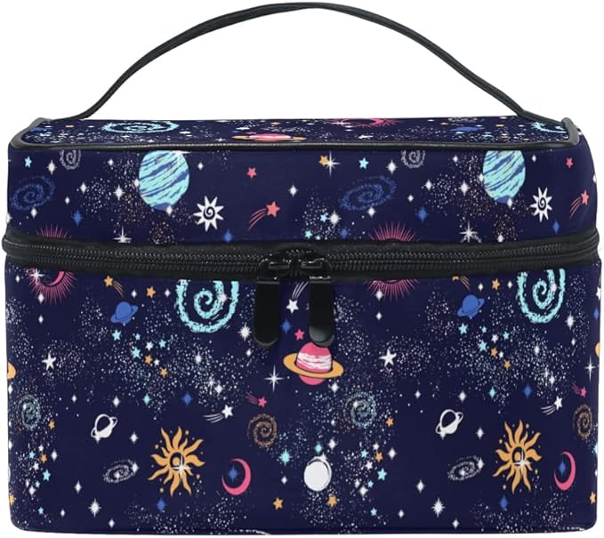 MNSRUU Makeup Bag, Space Galaxy Travel Makeup Organizer Bag Cosmetic Cases Toiletry Bags for Girl Women Ladies