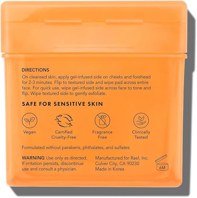 Rael Miracle Clear Toner Pads for Face, Dual Exfoliating & Soothing (70 Ct)