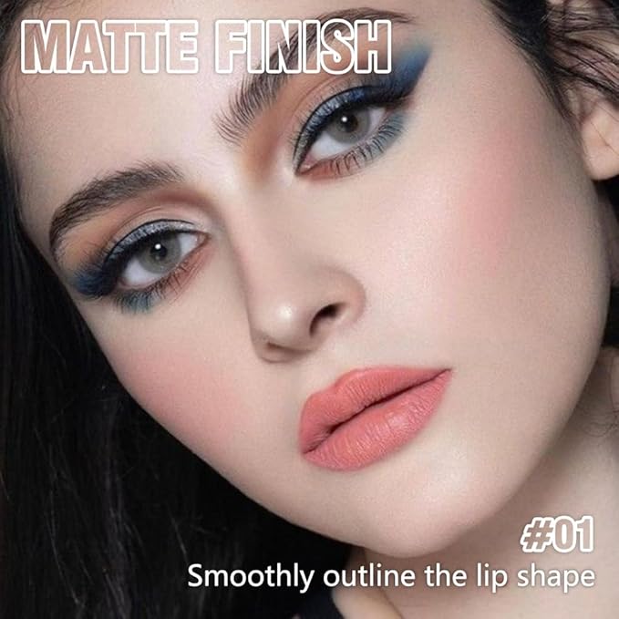 QIDSTERS Matte Lipstick Crayon Set for Women, Rose Pink 24 Hour Lipstick Lip Liner Pencil, Neutral Lip Stick Lipliner Long Lasting Waterproof Smudge Proof, Vegan & Cruelty-Free, 01