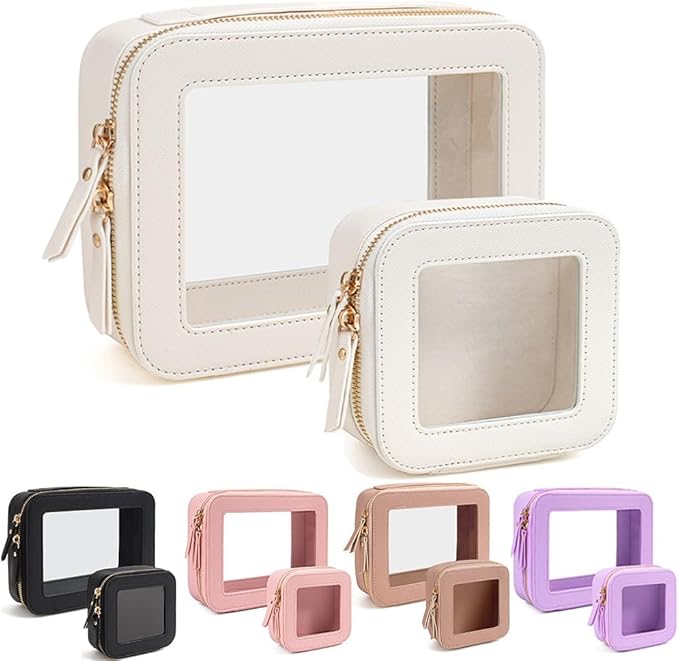 FFpaw Travel Clear Makeup Bag Set, TSA Approved Cosmetic Bag Case with Zipper Portable Makeup Pouch Toiletry Bag Traveling Cosmetic Organizer Storage Bag Car Organizer Car Essentials