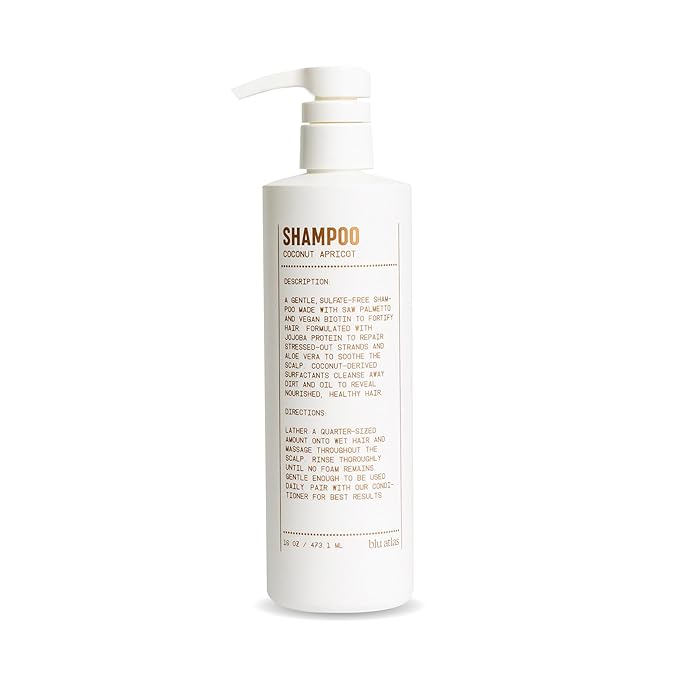 Blu Atlas Natural Shampoo for Men — Sulfate-Free for All Hair Types, 15 Ingredients, No Filler, Helps with Dandruff and Dry Scalp — Coconut Apricot Scent, 16 oz