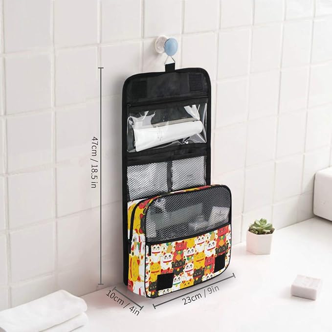 senya Hanging Travel Toiletry Bag Kit Makeup Case Cosmetics Organizer for Men Women (Maneki-Neko Cat)
