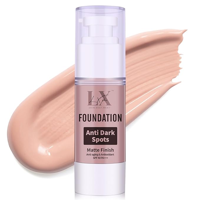 LXSKN Anti-Dark Spot Liquid Foundation - Collagen Serum Foundation Infused with 2% Niacinamide, High Coverage For A Smooth & Satin Finish, 108 Light
