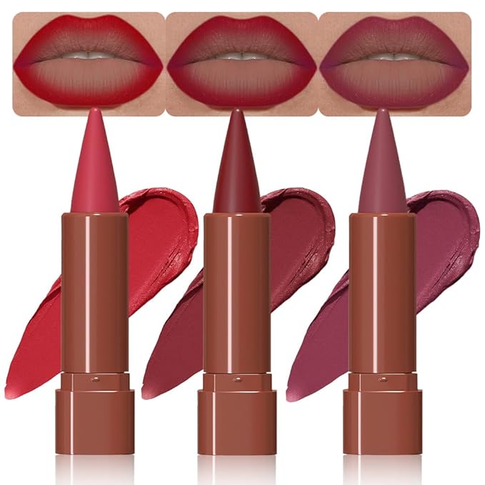 BINGBRUSH Lip Liner Set,Matte Lipstick Pencil,Cone Tip for Line&Fill, 3pcs